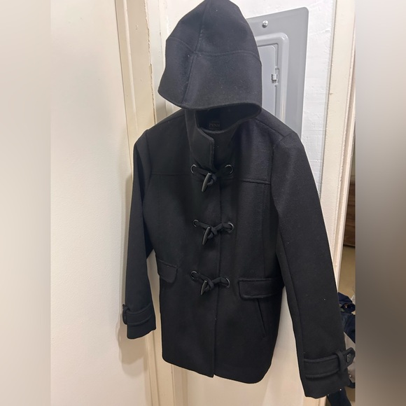 Pendleton Pea Coat Womens Large Black Wool Blend Hooded Rosyln Toggle Duffle - Picture 4 of 10